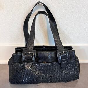 Perlina woven embossed leather black snake skin shoulder bag womens purse medium